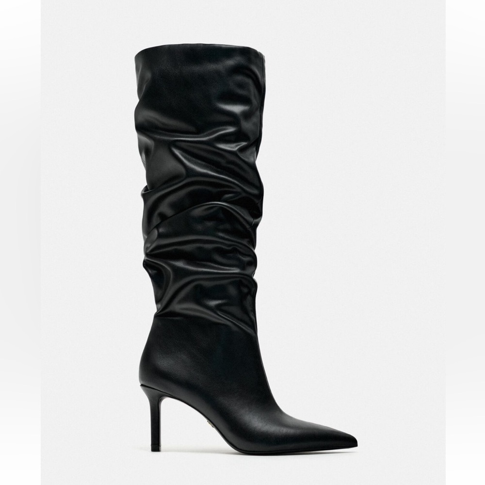 ZARA Knee High Heeled Black Boot - Size 10 - BRAND NEW WITH TAGS